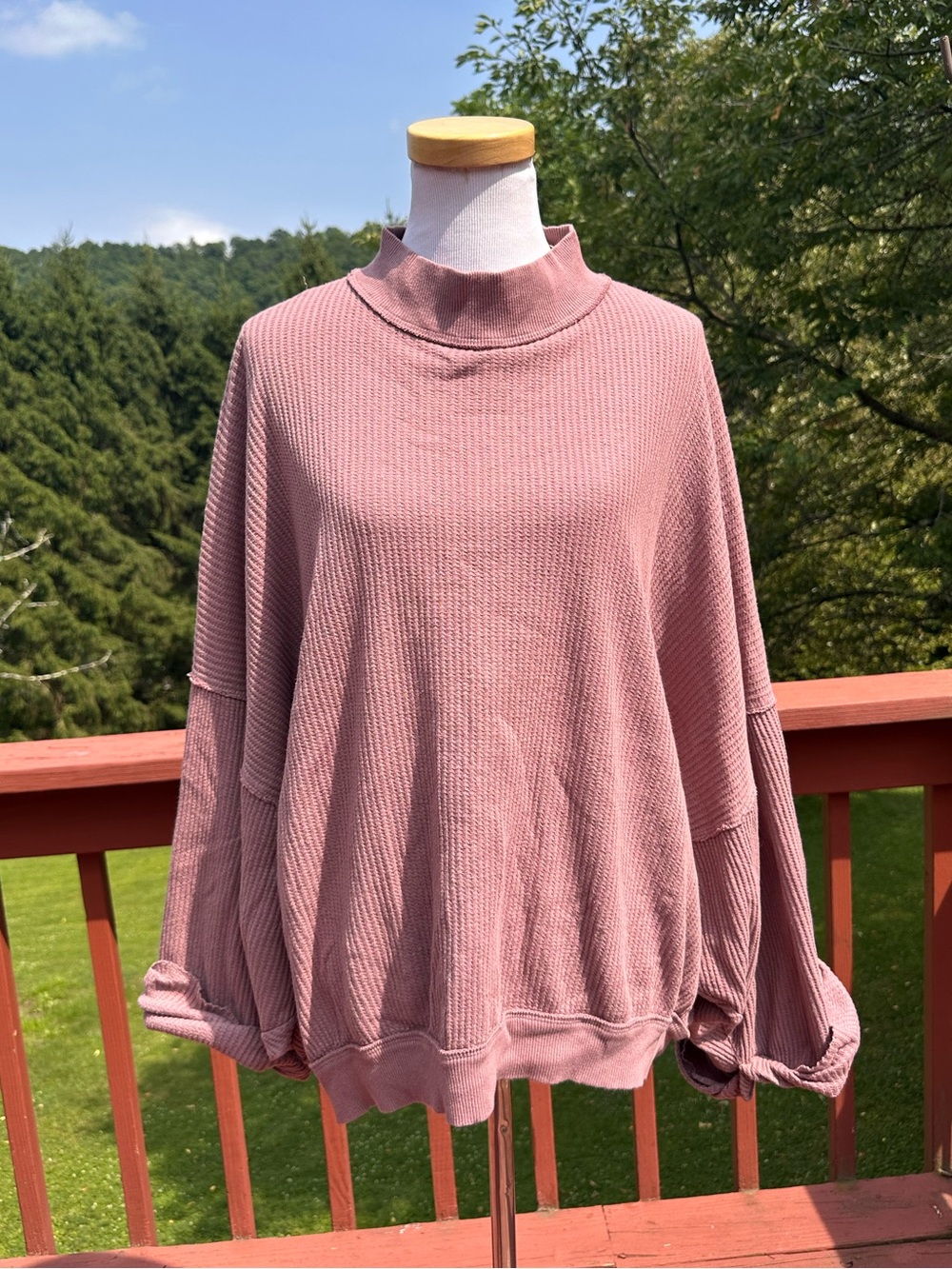 Free People We The Free Rose Mock-Neck Waffle Pullover